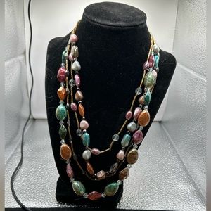 Multi- layered stone Necklace Multiple colors of purple.Blue, Green 11” Length